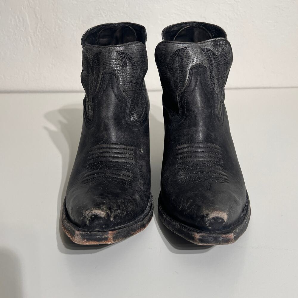 Ariat Western Ankle Boot Womens 9.5 Black Leather Distressed Cowboy Square Toe - Picture 4 of 9
